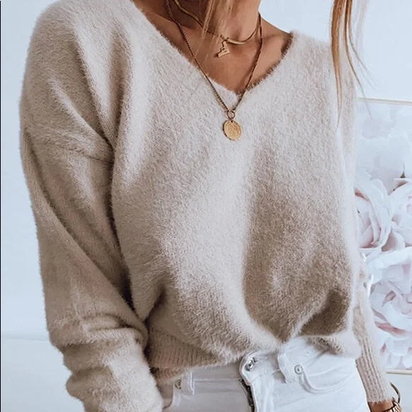 Lace V-Neck Casual Sweater - Picture 9 of 16